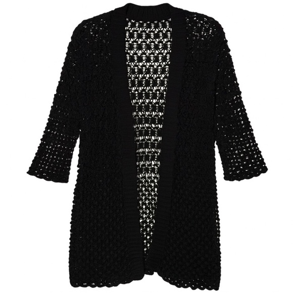 New Calypso St Barth Black Crochet Open Front Cardigan Sweater Boho Knit Large - Picture 3 of 3